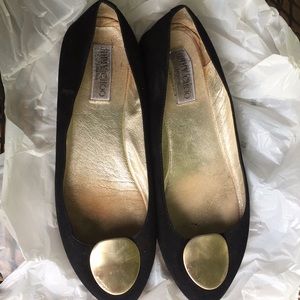 Suede Jimmy Choo flats w/ gold accent